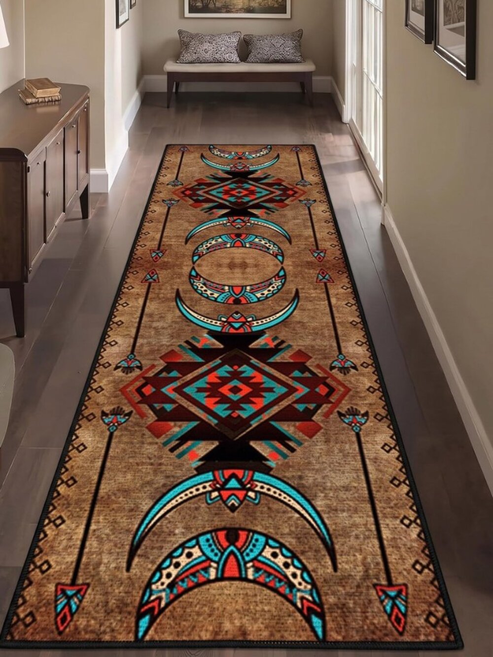 Native American Runner Rug, 2x6ft, Southwest Tribal Navajo Aztec Fancy Abstract